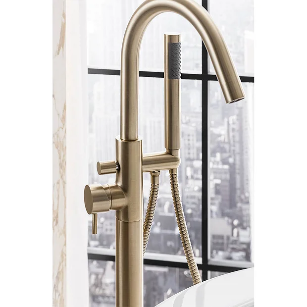 Crosswater MPRO Floor Mounted Freestanding Bath Shower Mixer - Brushed Brass 1 Crosswater MPRO Floor Mounted Freestanding Bath Shower Mixer - Brushed Brass