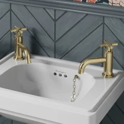 Burlington Riviera Art Deco Gold Basin Pillar Taps -Faucet Shop riv7gold d1