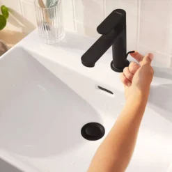 Hansgrohe Rebris S Single Lever Basin Mixer 110 With Pop Up Waste - Matt Black -Faucet Shop round ncs2
