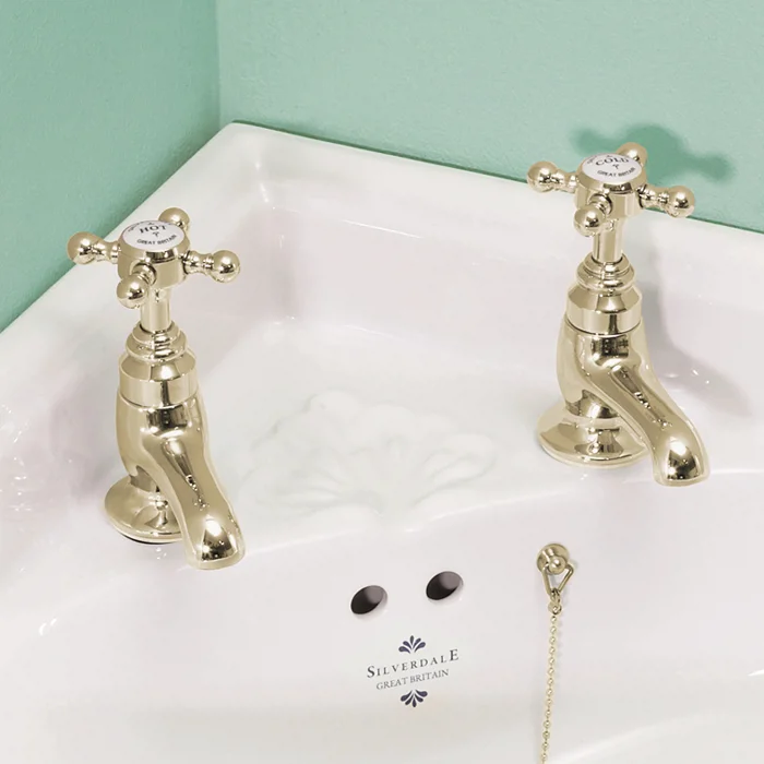 Silverdale Victorian Cloakroom Basin Pillar Taps Gold 1 Silverdale Victorian Cloakroom Basin Pillar Taps Gold