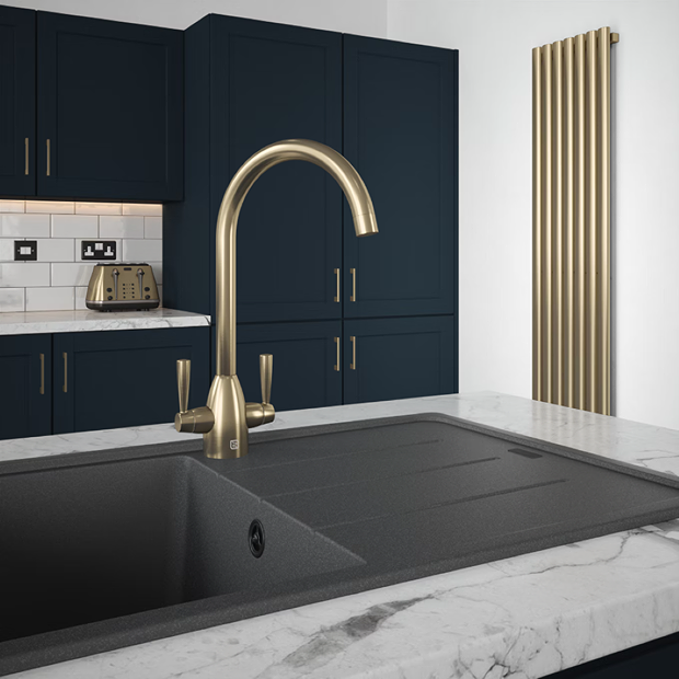 The Tap Factory Brushed Brass Vibrance Duo Kitchen Mixer Tap 1 The Tap Factory Brushed Brass Vibrance Duo Kitchen Mixer Tap