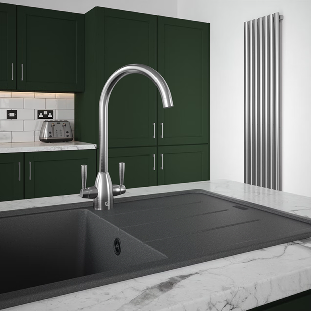 The Tap Factory Brushed Nickel Vibrance Duo Kitchen Mixer Tap 1 The Tap Factory Brushed Nickel Vibrance Duo Kitchen Mixer Tap