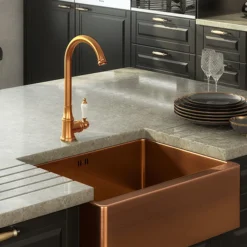 Venice Traditional Kitchen Mixer Tap With Swivel Spout - Brushed Copper
