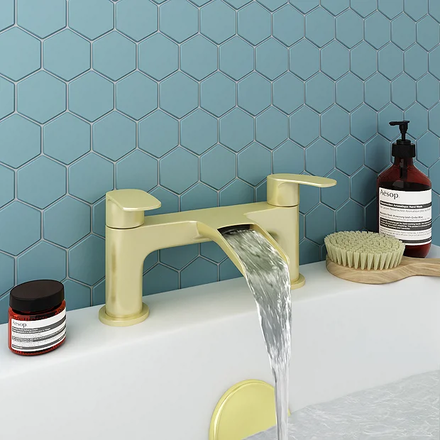 Valencia Brushed Brass Waterfall Bath Filler 1 Valencia Brushed Brass Waterfall Bath Filler