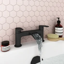 Valencia Matt Black Waterfall Bath Filler -Faucet Shop vwft2blk d1n