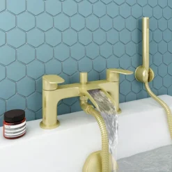 Valencia Brushed Brass Waterfall Bath Shower Mixer Incl. Shower Kit -Faucet Shop vwft3bb d2