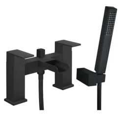 Monza Matt Black Waterfall Bath Shower Mixer Taps + Shower Kit