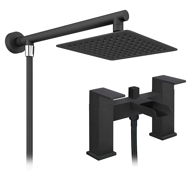 Monza Matt Black Waterfall Bath Shower Mixer Tap Inc. Overhead Rainfall Shower Head 2 Monza Matt Black Waterfall Bath Shower Mixer Tap Inc. Overhead Rainfall Shower Head - Image 2